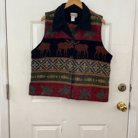 Coldwater Creek Plus-Size Primitive Farmhouse Animal Tapestry Vest Sz XXL - Picture 3 of 8